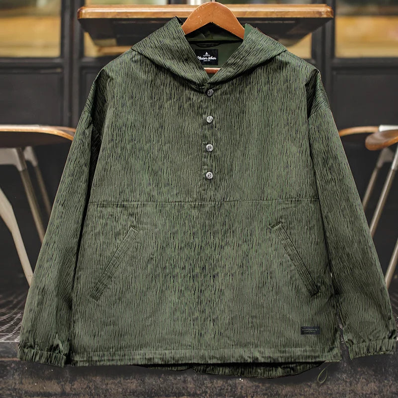 Outdoor Raindrop Camouflage Hooded Jackets for Men Spring Green Casual Camping Jacket Tactical Outerwears