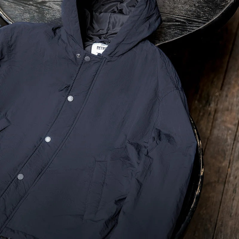 Men's Navy Blue Hooded Cotton Jacket – Urban Commuter Thermal Parka for Autumn & Winter