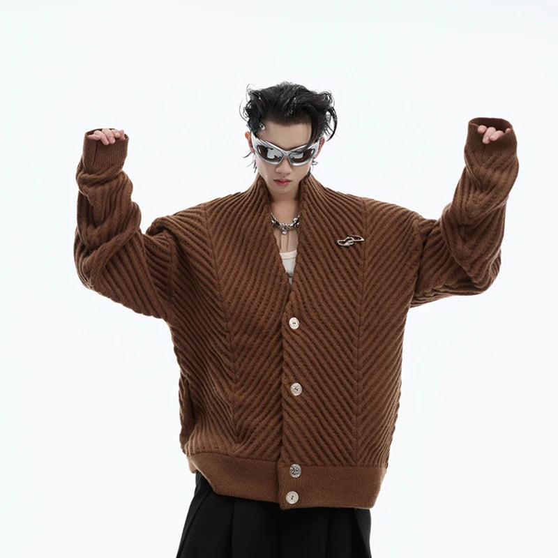 Stylish Loose-Fit Sweater with Single-Breasted Design