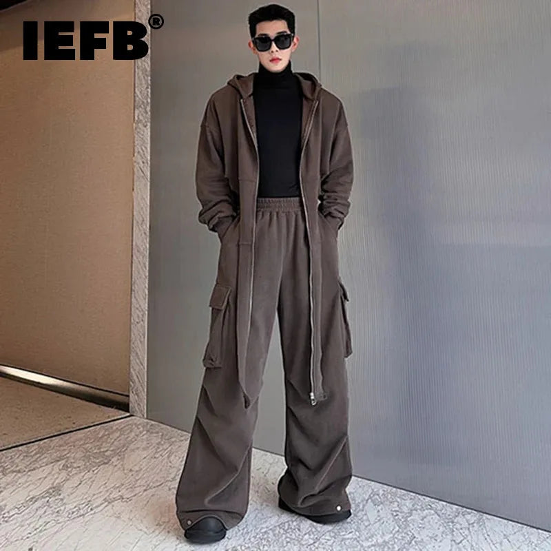 Irregular Spliced Men's Two-piece Suit Zipper Niche Design Male Sweatshirt Personality Large Pocket Men Pants New