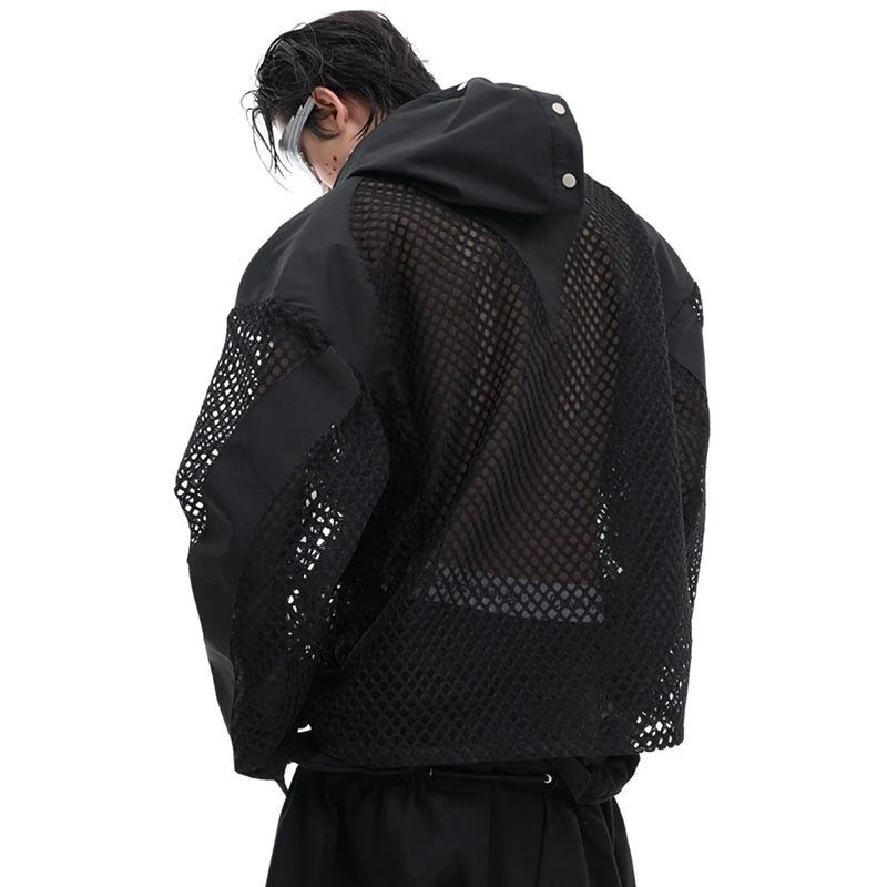 Splicing Mesh Long Sleeve Streetwear Hoodie