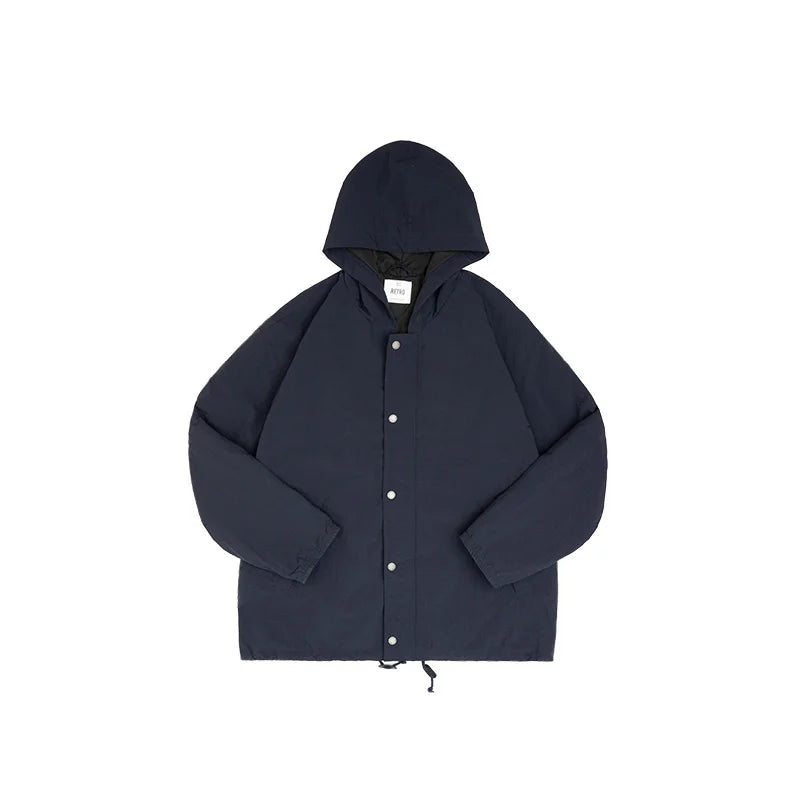 Men's Navy Blue Hooded Cotton Jacket – Urban Commuter Thermal Parka for Autumn & Winter